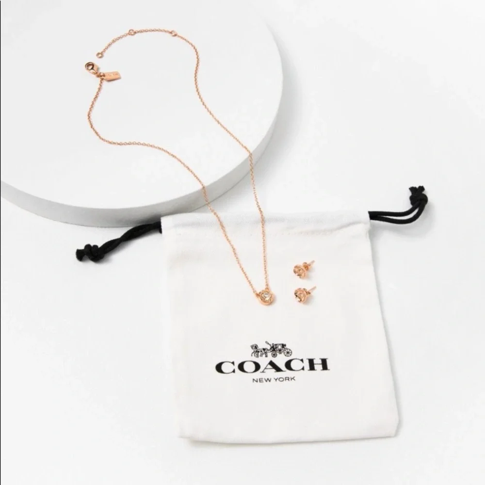 🆕Coach Earring and Necklace Set in Rose Gold Plated Brass - Picture 5 of 8